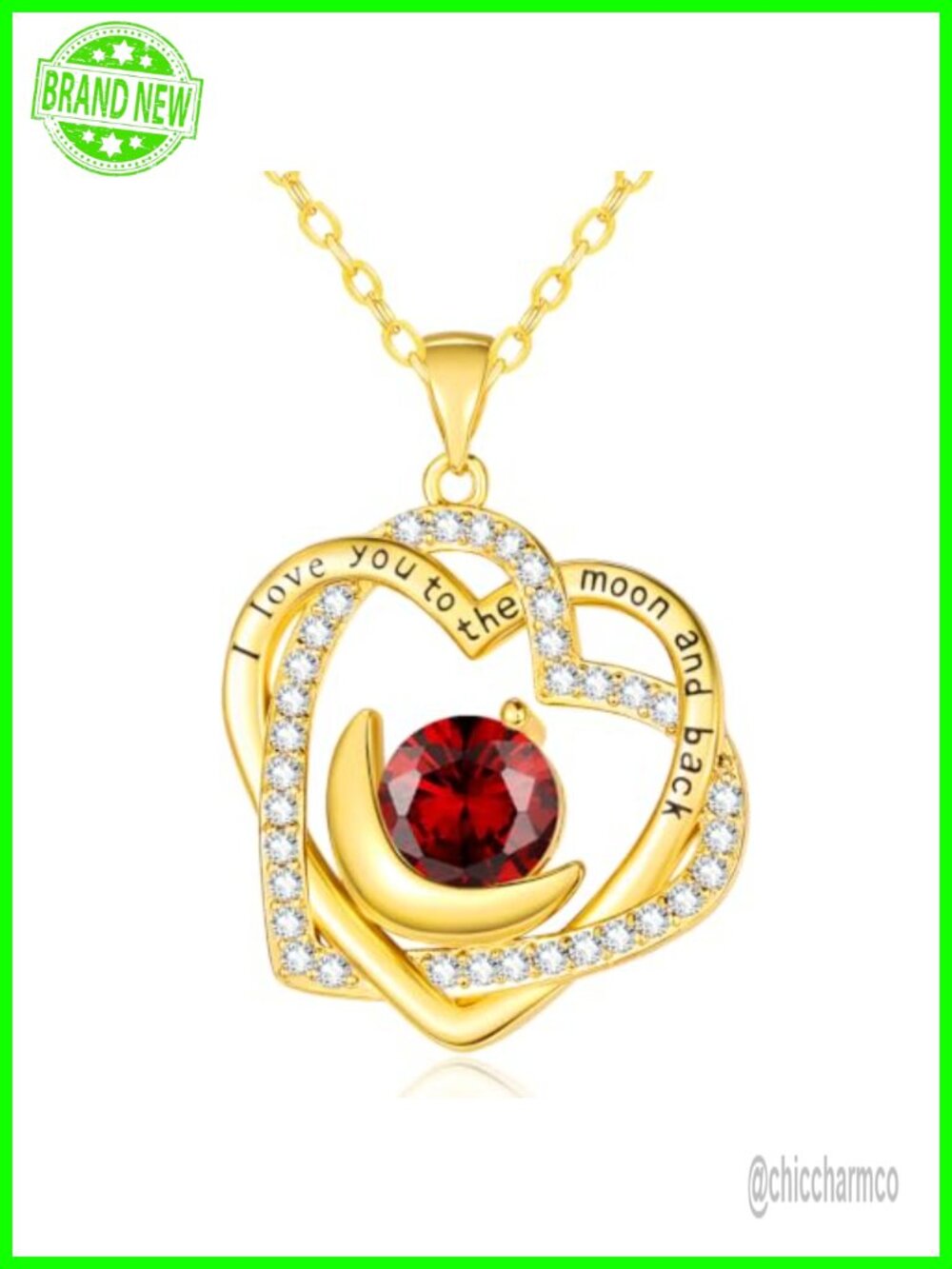 14K Gold Plated Double Heart Moon Pendant Necklace for Women